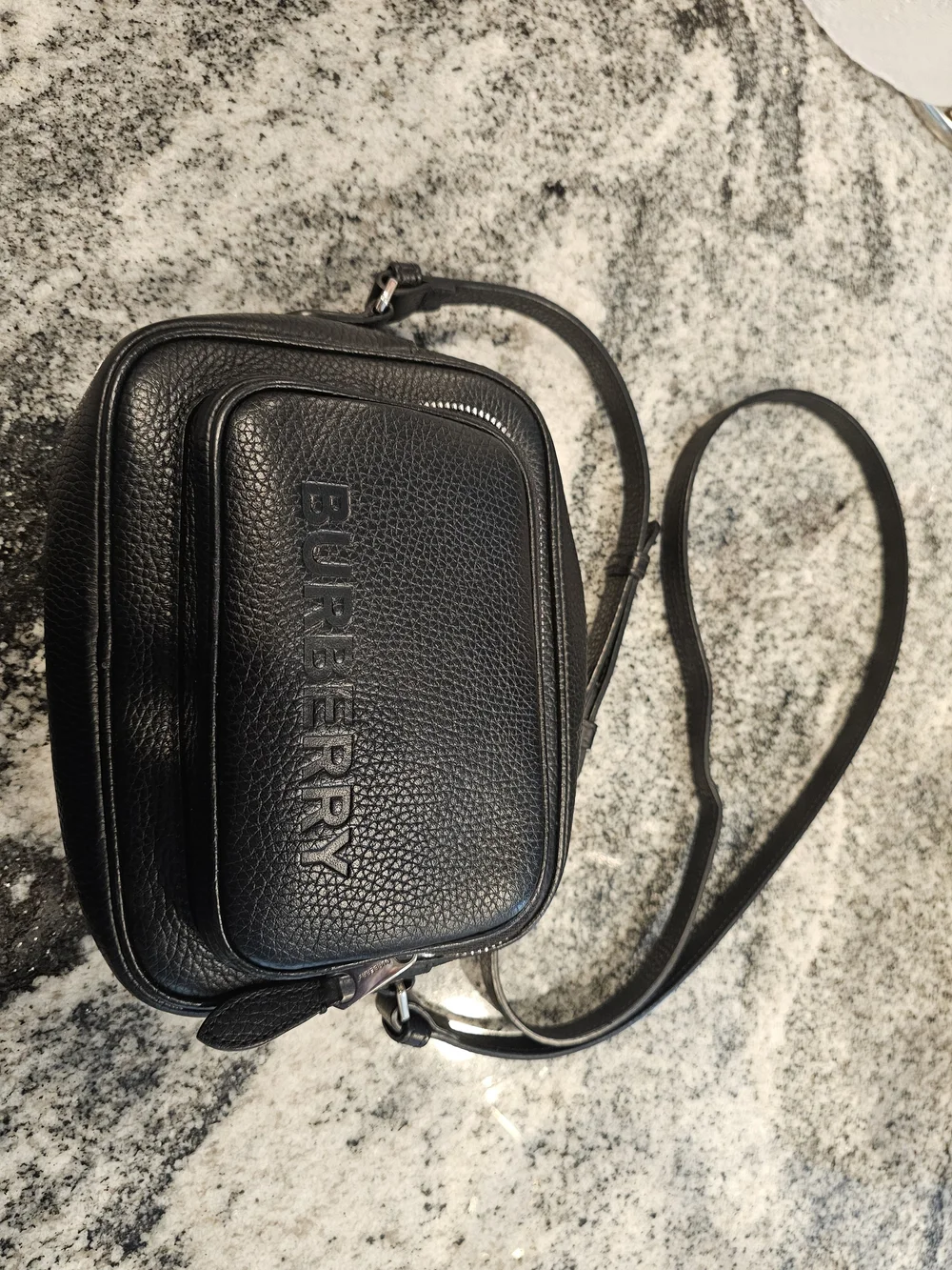 Burberry Black Pebbled Leather Belt Bag with Embossed Logo